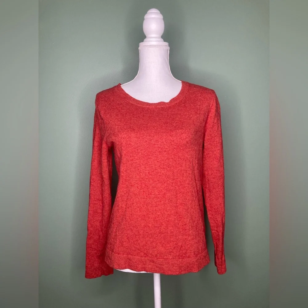 J Crew Teddie Sweater Medium Merino Wool Cotton Blend Crew Neck Pullover Orange - Picture 8 of 12